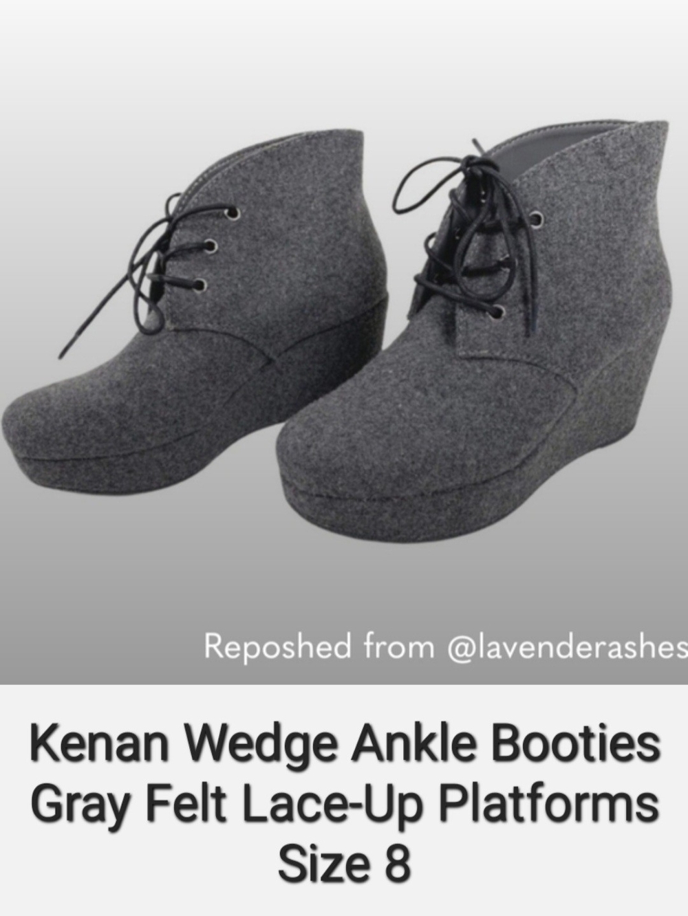 BCBGeneration Gray Felt Kenan Wedge Ankle Booties Size 8